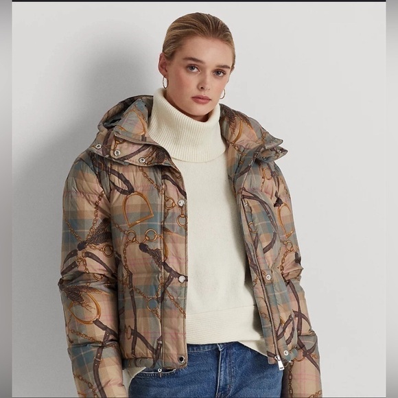 Lauren Ralph Lauren Plaid Belting-Print Taffeta Down Coat woman’s xxs small - Picture 1 of 9